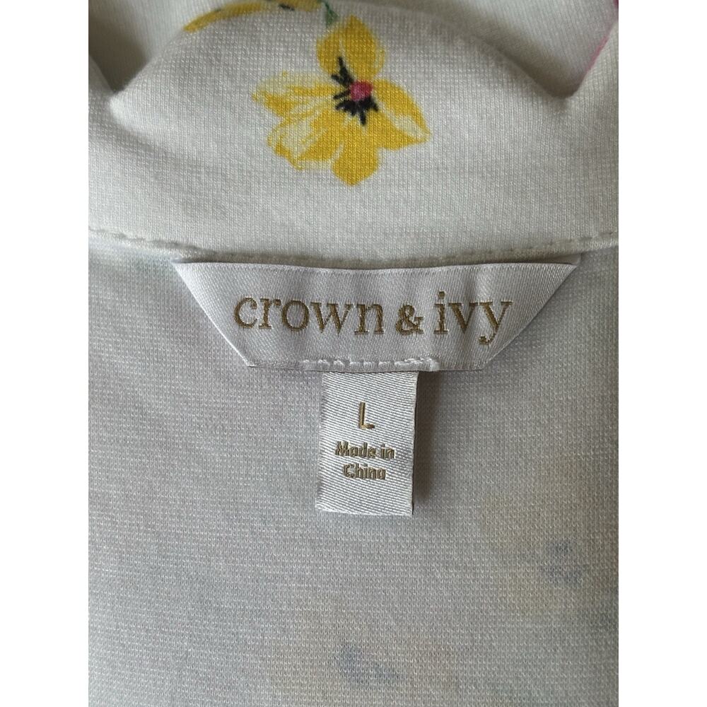Crown & Ivy Floral Sleeveless Ruffle Neck Rayon Top Sz L Cottage Core - Picture 6 of 7